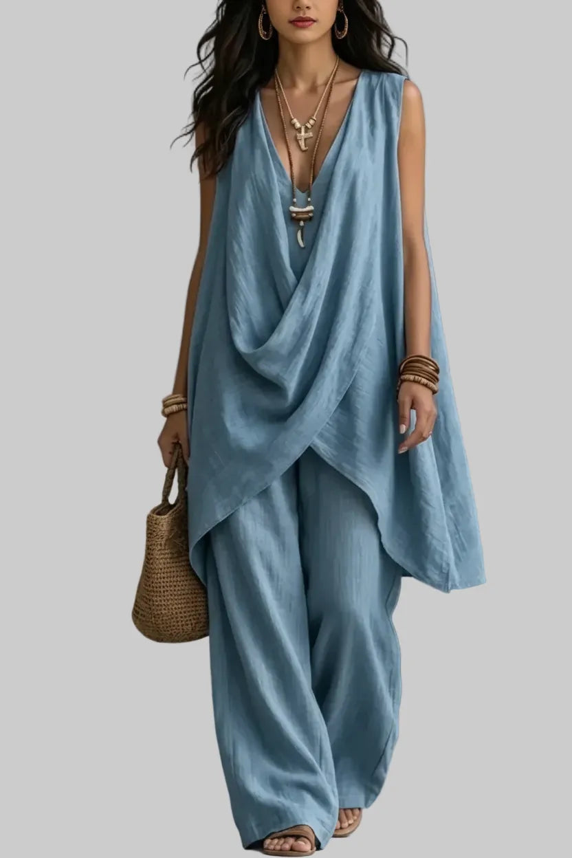 Sleeveless Asymmetrical Top & Wide-Leg Pants Set Sky Blue / S The Nichole Collection - Official Site
