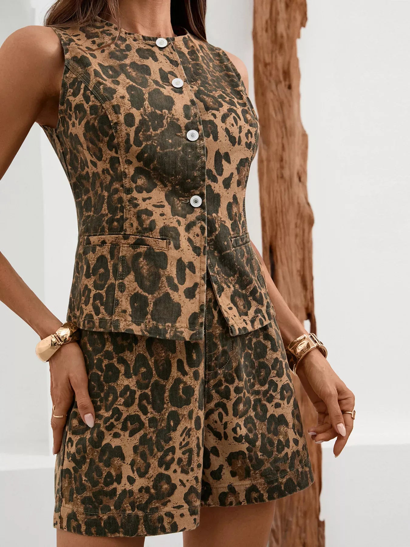 Sleeveless Button-Down Denim Vest & Shorts Set The Nichole Collection