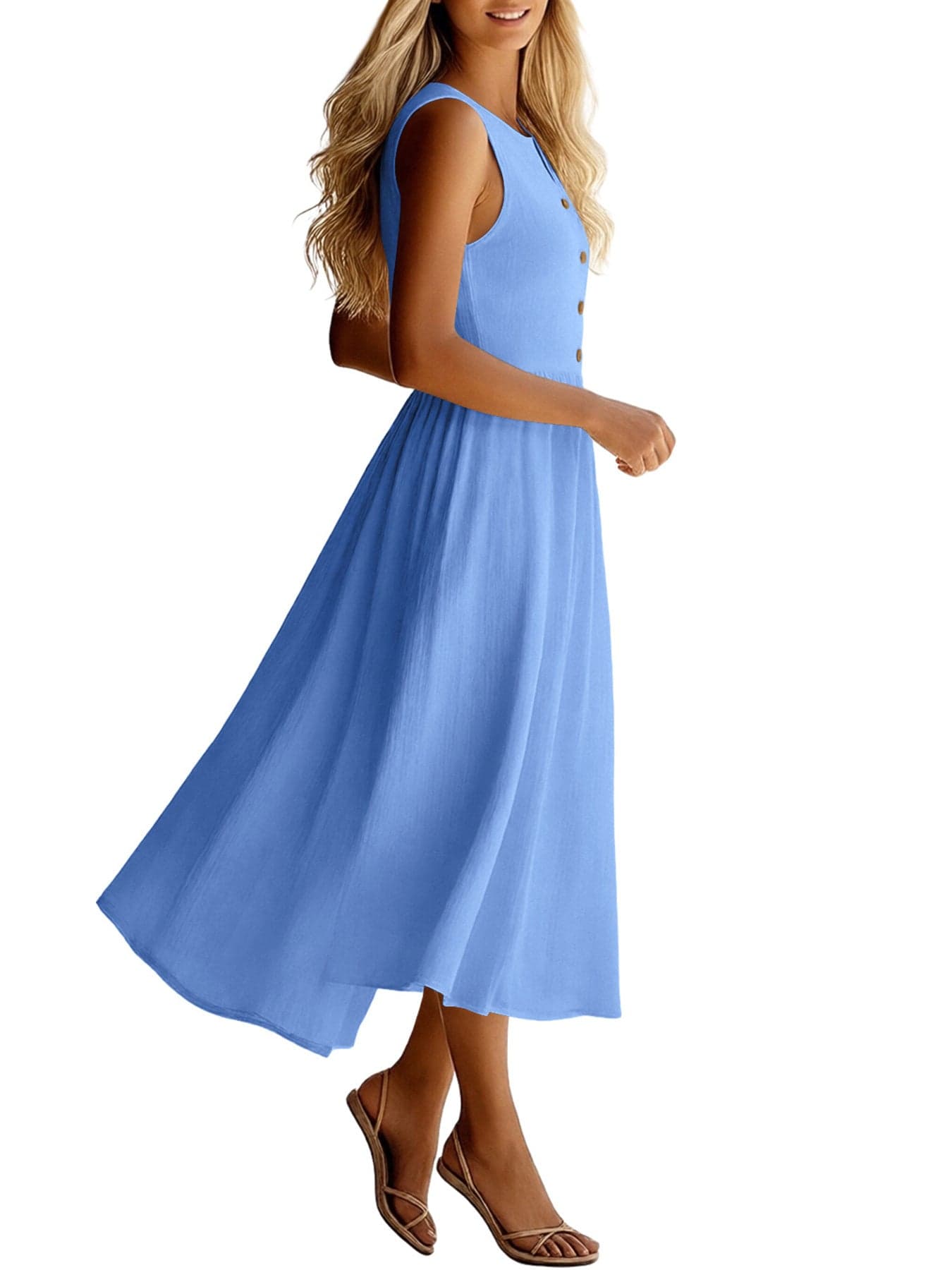 Sleeveless Button Front Flowy Midi Dress THE NICHOLE COLLECTION - Official Site