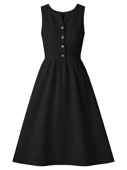 Sleeveless Button Front Flowy Midi Dress THE NICHOLE COLLECTION - Official Site