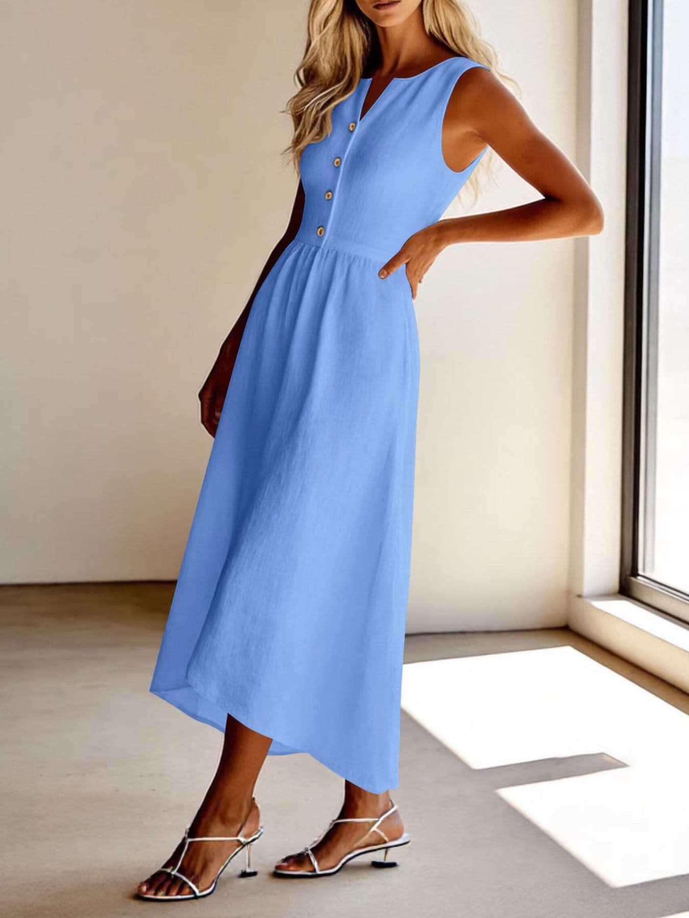 Sleeveless Button Front Flowy Midi Dress | The Nichole Collection Sleeveless Button Front Flowy Midi Dress | The Nichole Collection