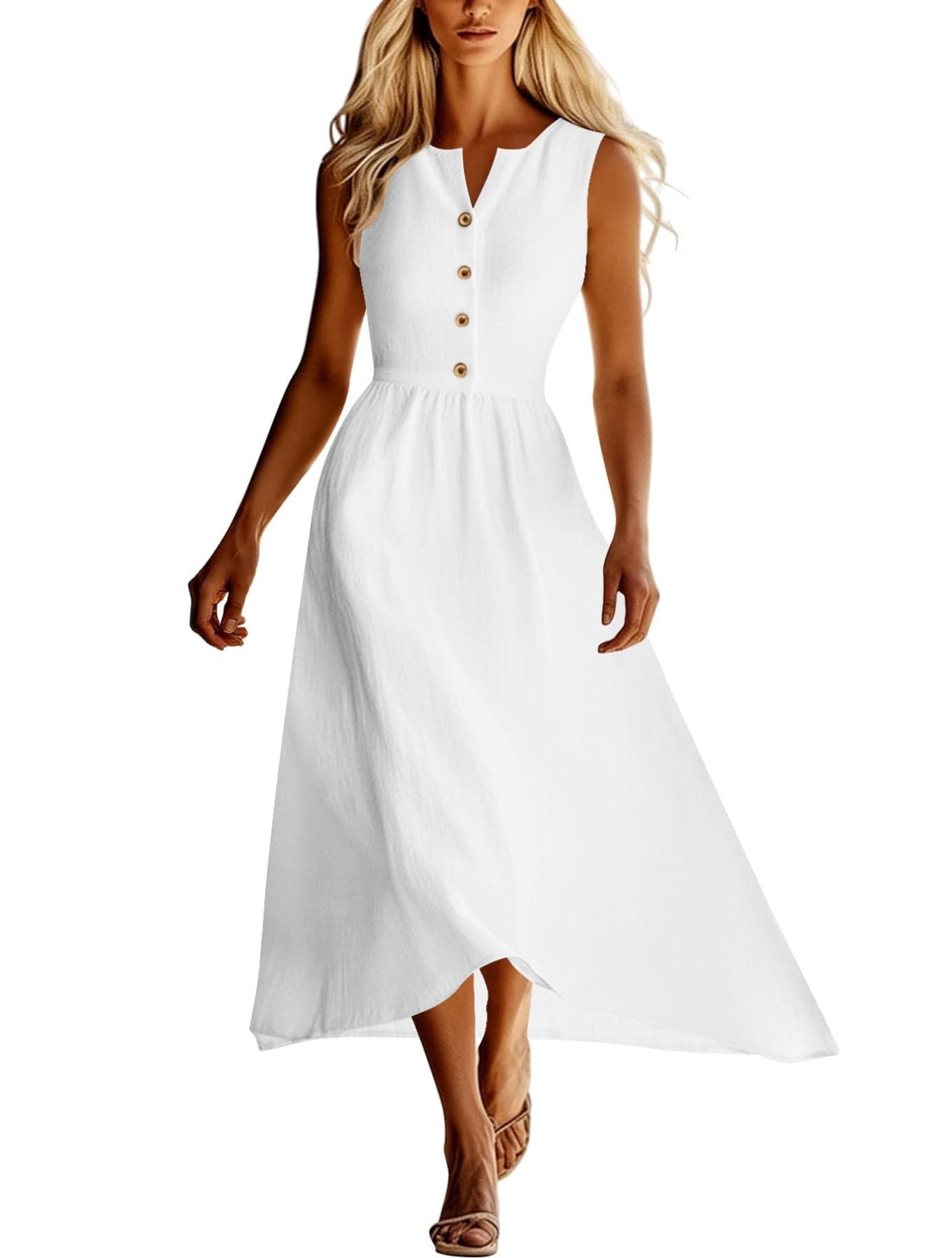 Sleeveless Button Front Flowy Midi Dress Gray/white / S THE NICHOLE COLLECTION - Official Site
