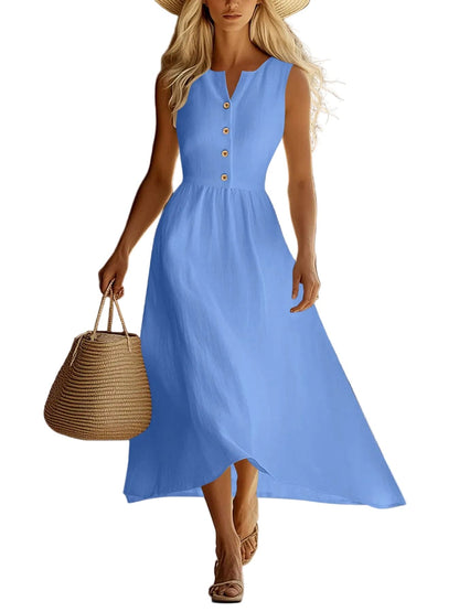 Sleeveless Button Front Flowy Midi Dress Sky Blue / S THE NICHOLE COLLECTION - Official Site
