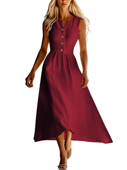 Sleeveless Button Front Flowy Midi Dress Burgundy / S THE NICHOLE COLLECTION - Official Site