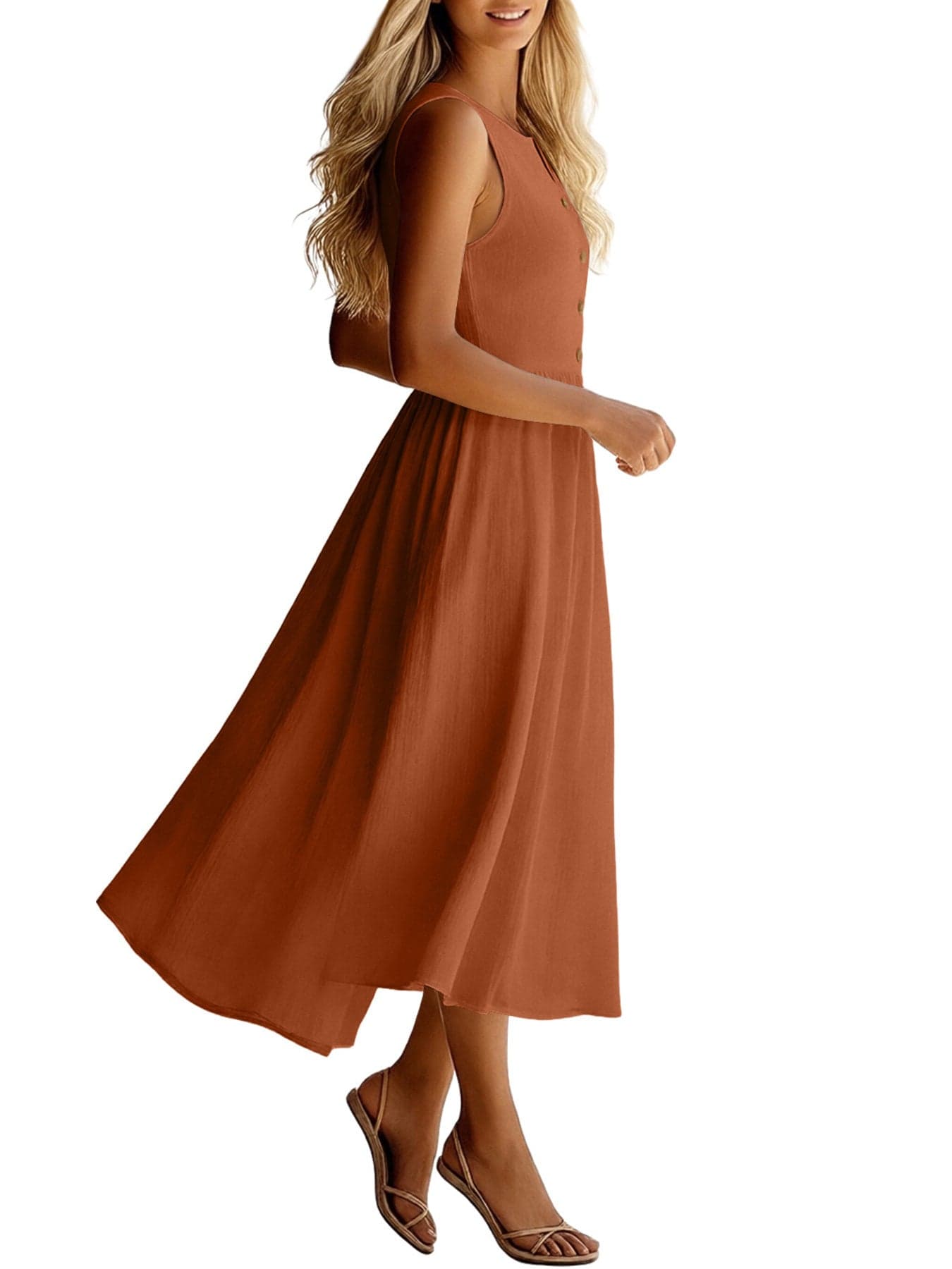 Sleeveless Button Front Flowy Midi Dress THE NICHOLE COLLECTION - Official Site