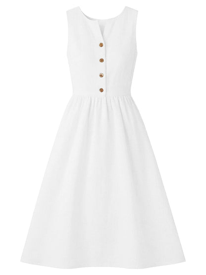 Sleeveless Button Front Flowy Midi Dress THE NICHOLE COLLECTION - Official Site