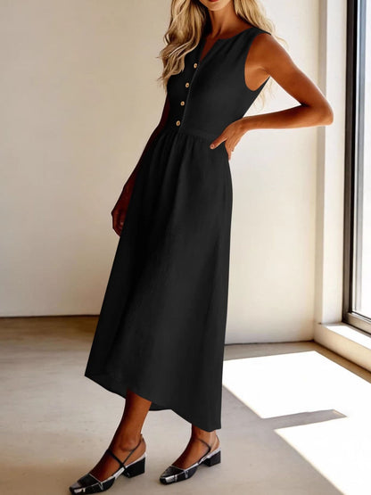 Sleeveless Button Front Flowy Midi Dress THE NICHOLE COLLECTION - Official Site