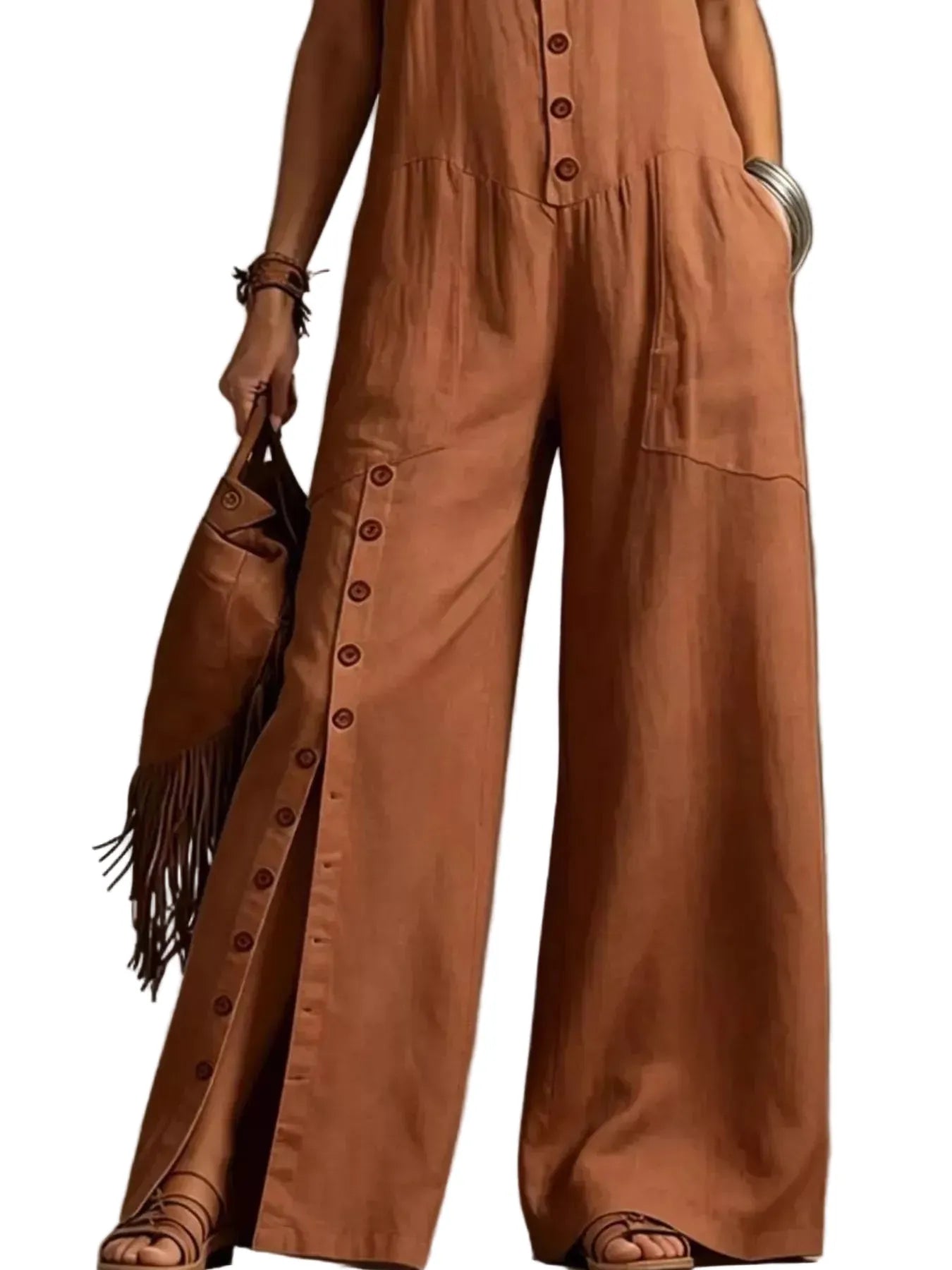 Sleeveless Button-Front Wide-Leg Jumpsuit The Nichole Collection - Official Site