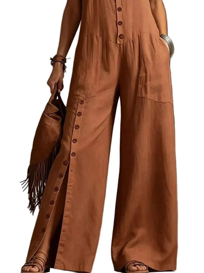 Sleeveless Button-Front Wide-Leg Jumpsuit The Nichole Collection - Official Site