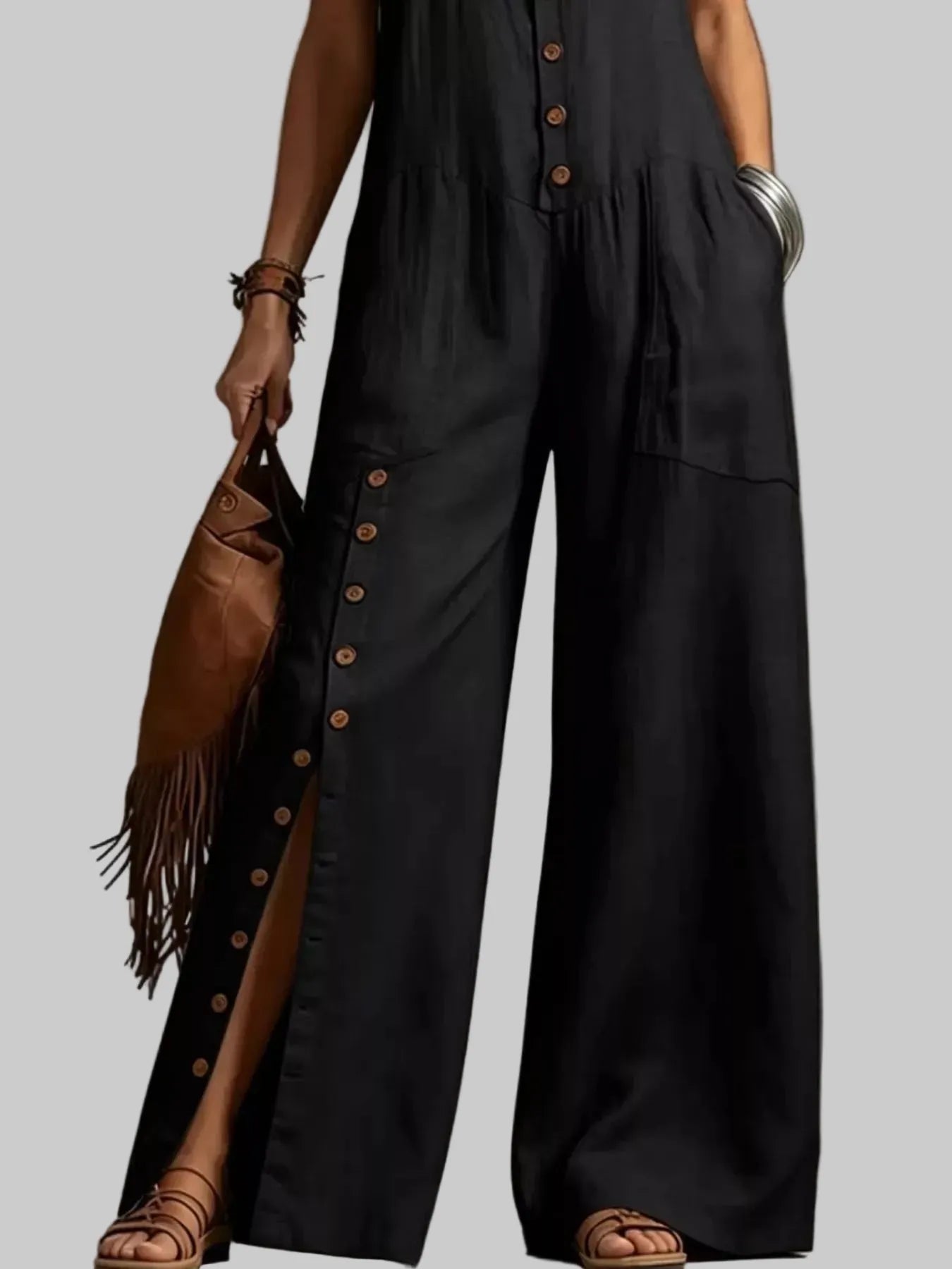 Sleeveless Button-Front Wide-Leg Jumpsuit The Nichole Collection - Official Site