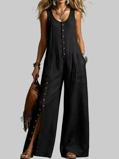 Sleeveless Button-Front Wide-Leg Jumpsuit Black / S The Nichole Collection - Official Site
