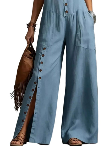 Sleeveless Button-Front Wide-Leg Jumpsuit The Nichole Collection - Official Site