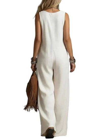 Sleeveless Button-Front Wide-Leg Jumpsuit The Nichole Collection - Official Site