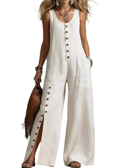 Sleeveless Button-Front Wide-Leg Jumpsuit White / S The Nichole Collection - Official Site