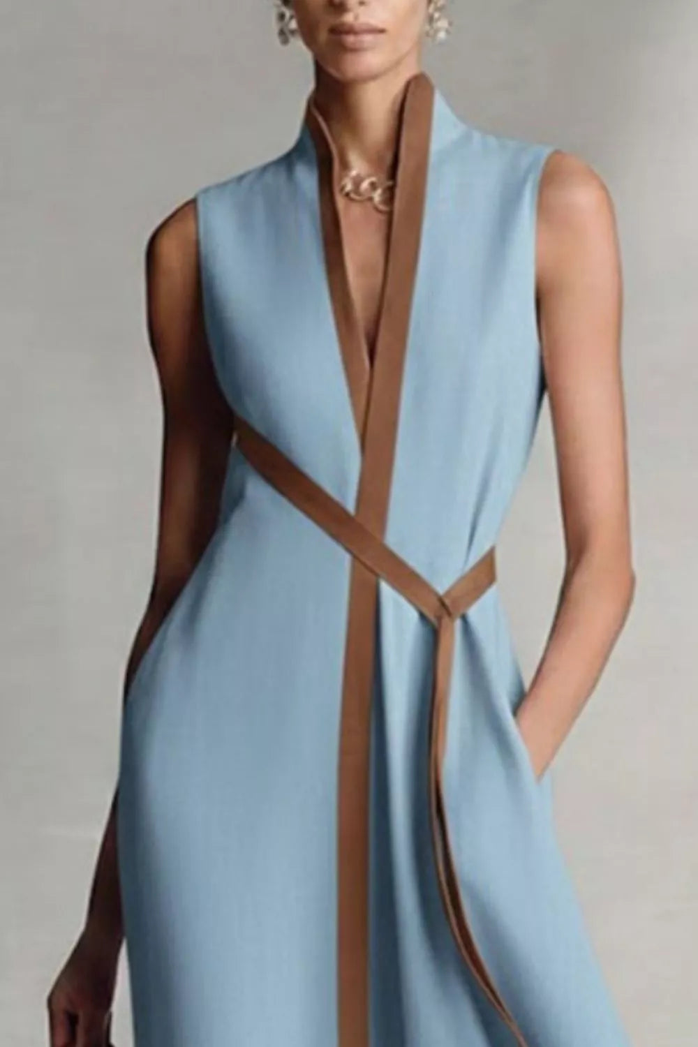 Sleeveless Contrast Trim Midi Dress The Nichole Collection - Official Site