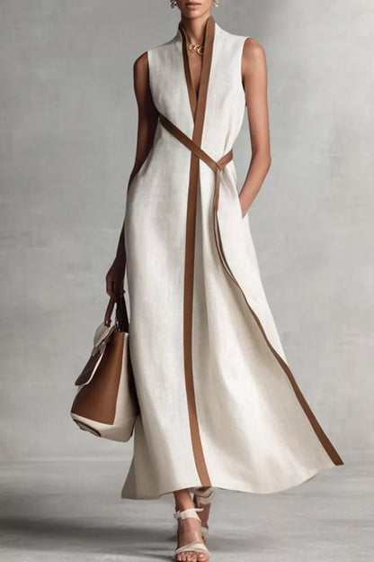 Sleeveless Contrast Trim Midi Dress White / S The Nichole Collection - Official Site