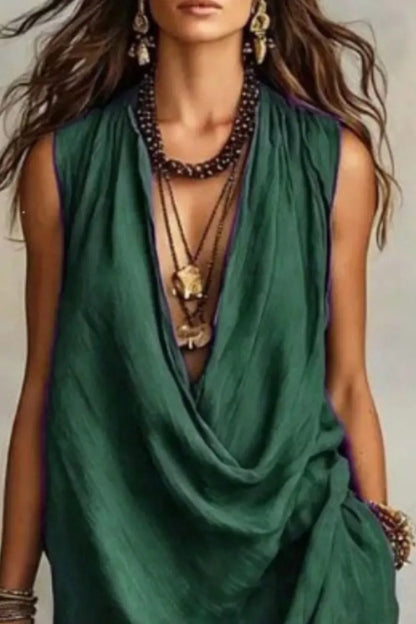 Sleeveless Drape Neck Midi Dress with Pockets The Nichole Collection - Official Site