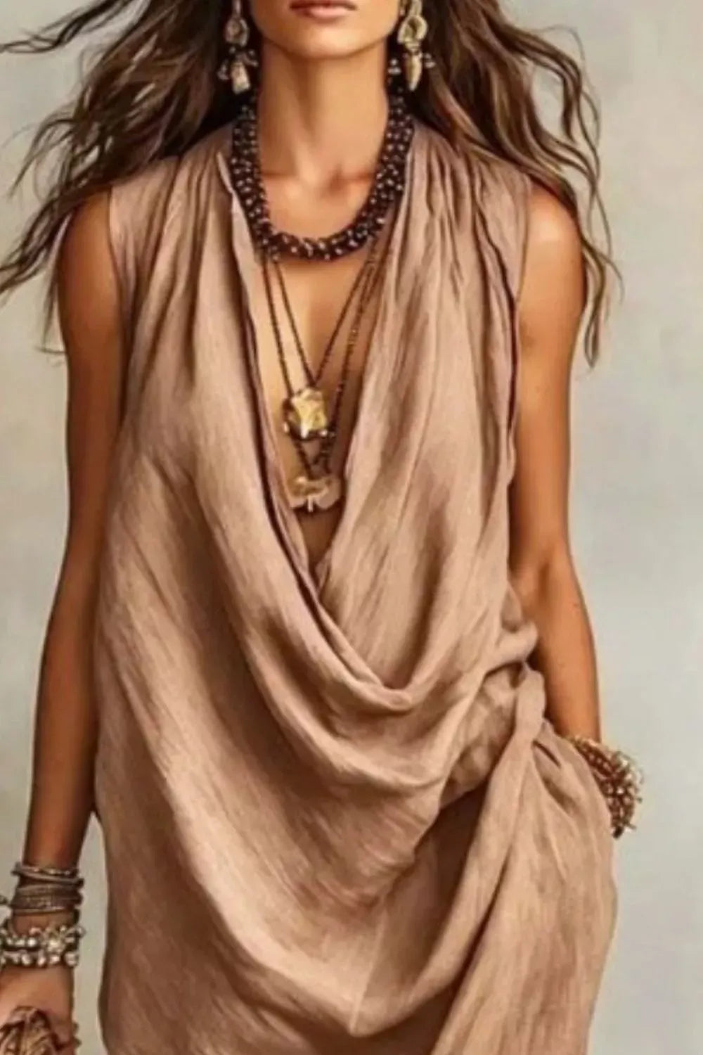 Sleeveless Drape Neck Midi Dress with Pockets The Nichole Collection - Official Site