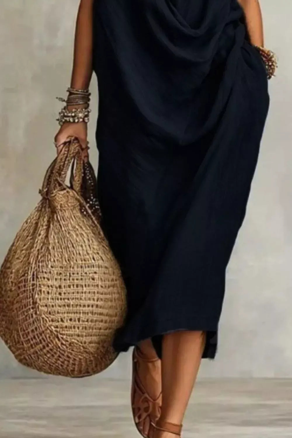 Sleeveless Drape Neck Midi Dress with Pockets The Nichole Collection - Official Site