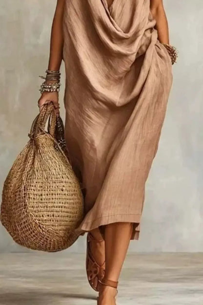 Sleeveless Drape Neck Midi Dress with Pockets The Nichole Collection - Official Site