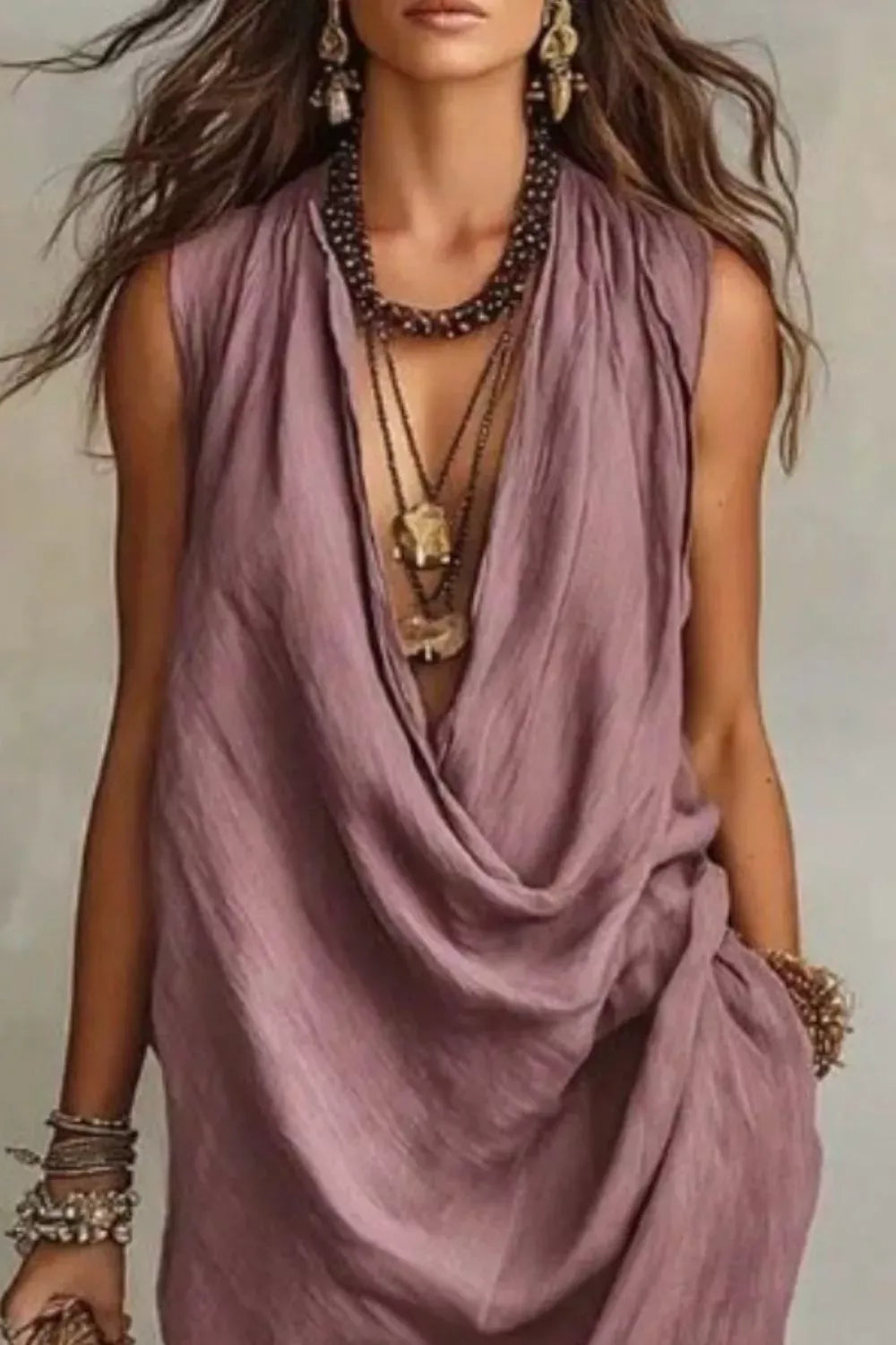 Sleeveless Drape Neck Midi Dress with Pockets The Nichole Collection - Official Site