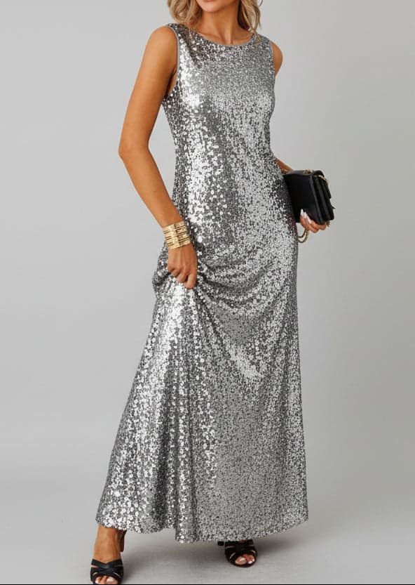 Sleeveless Flowy Maxi Dress Light Gray / S The Nichole Collection - Official Site