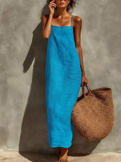 Sleeveless Linen Casual Maxi Dress Blue / S The Nichole Collection
