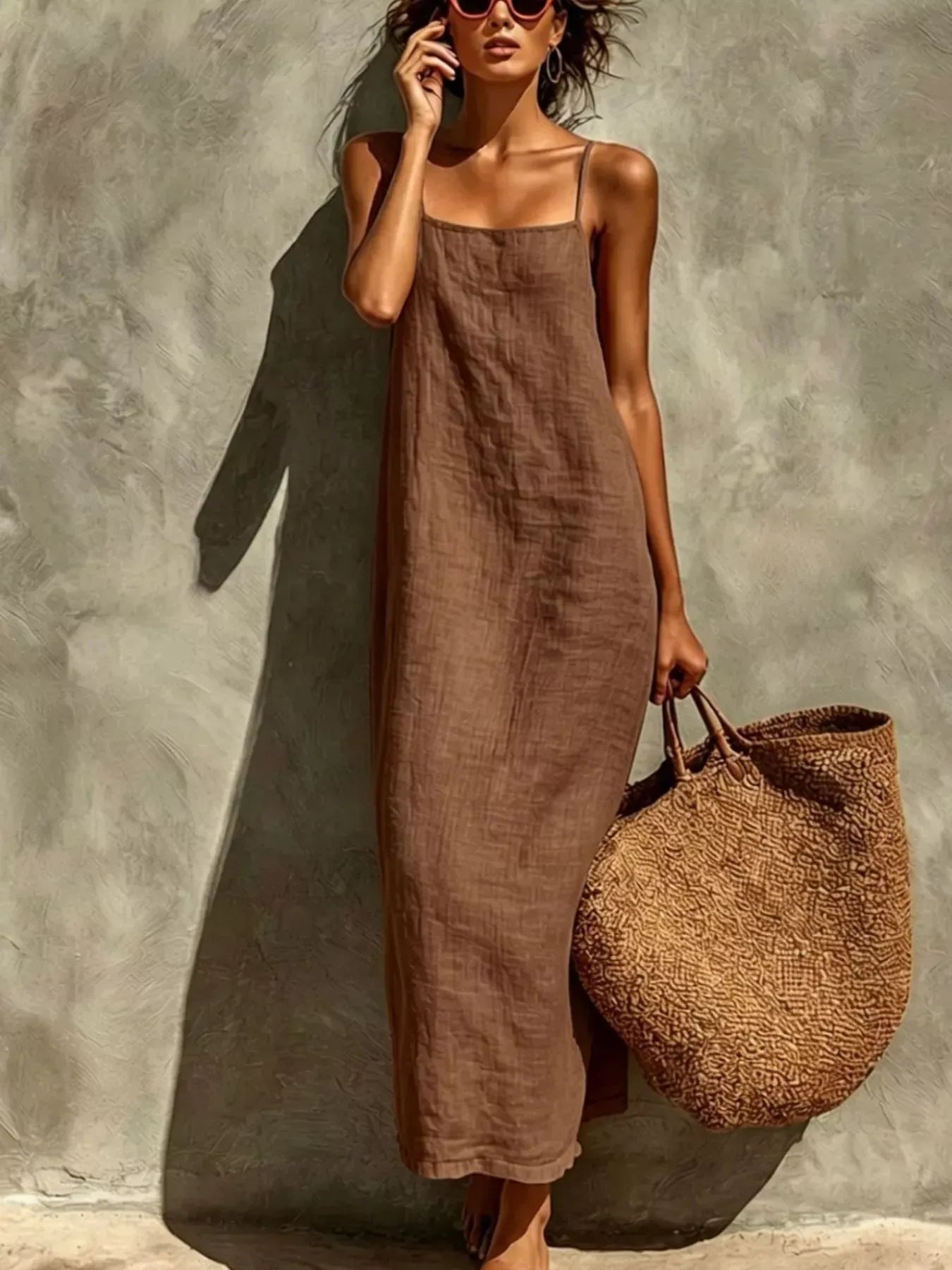 Sleeveless Linen Casual Maxi Dress Taupe / S The Nichole Collection