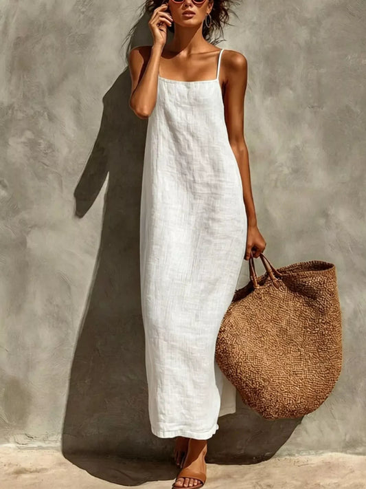 Sleeveless Linen Casual Maxi Dress White / S The Nichole Collection