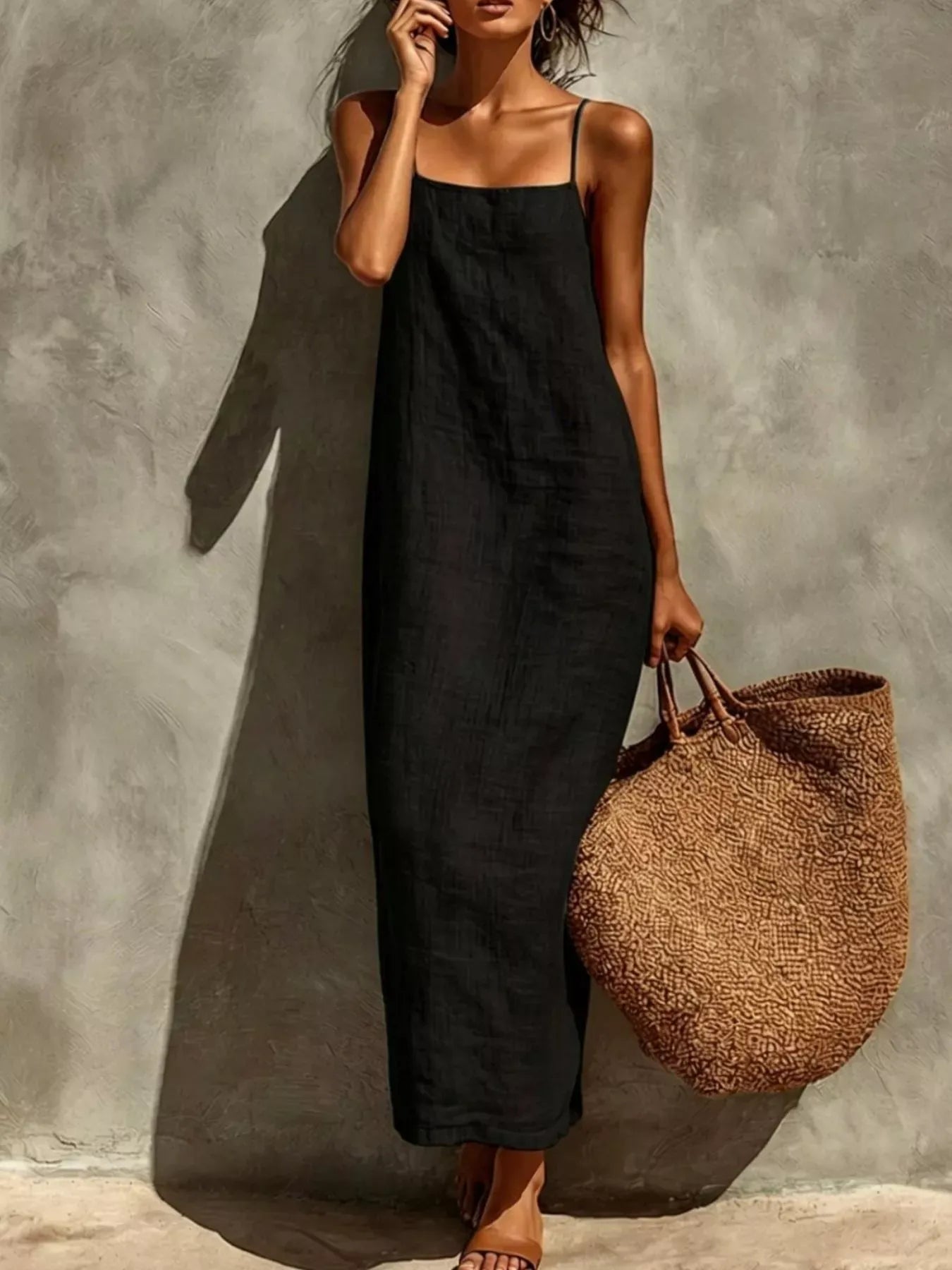 Sleeveless Linen Casual Maxi Dress Black / S The Nichole Collection