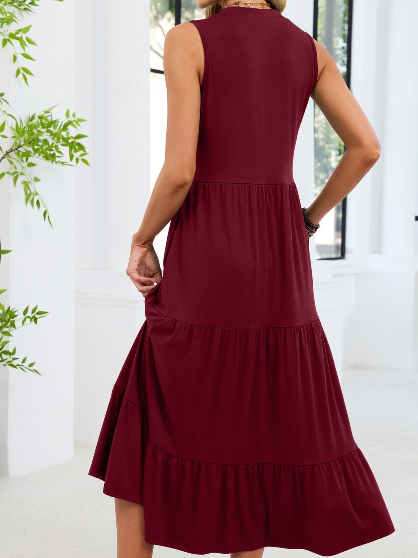 Sleeveless Notched Tiered Midi Dress Dresses The Nichole Collection