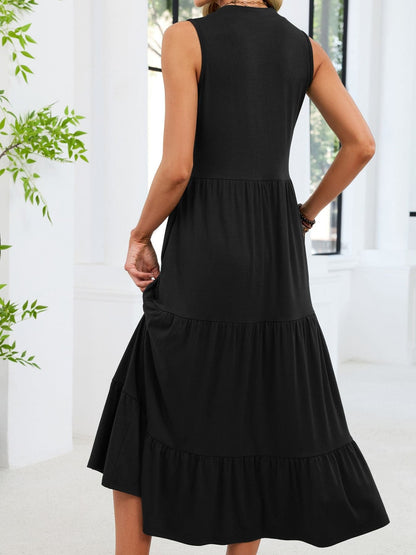 Sleeveless Notched Tiered Midi Dress Dresses The Nichole Collection