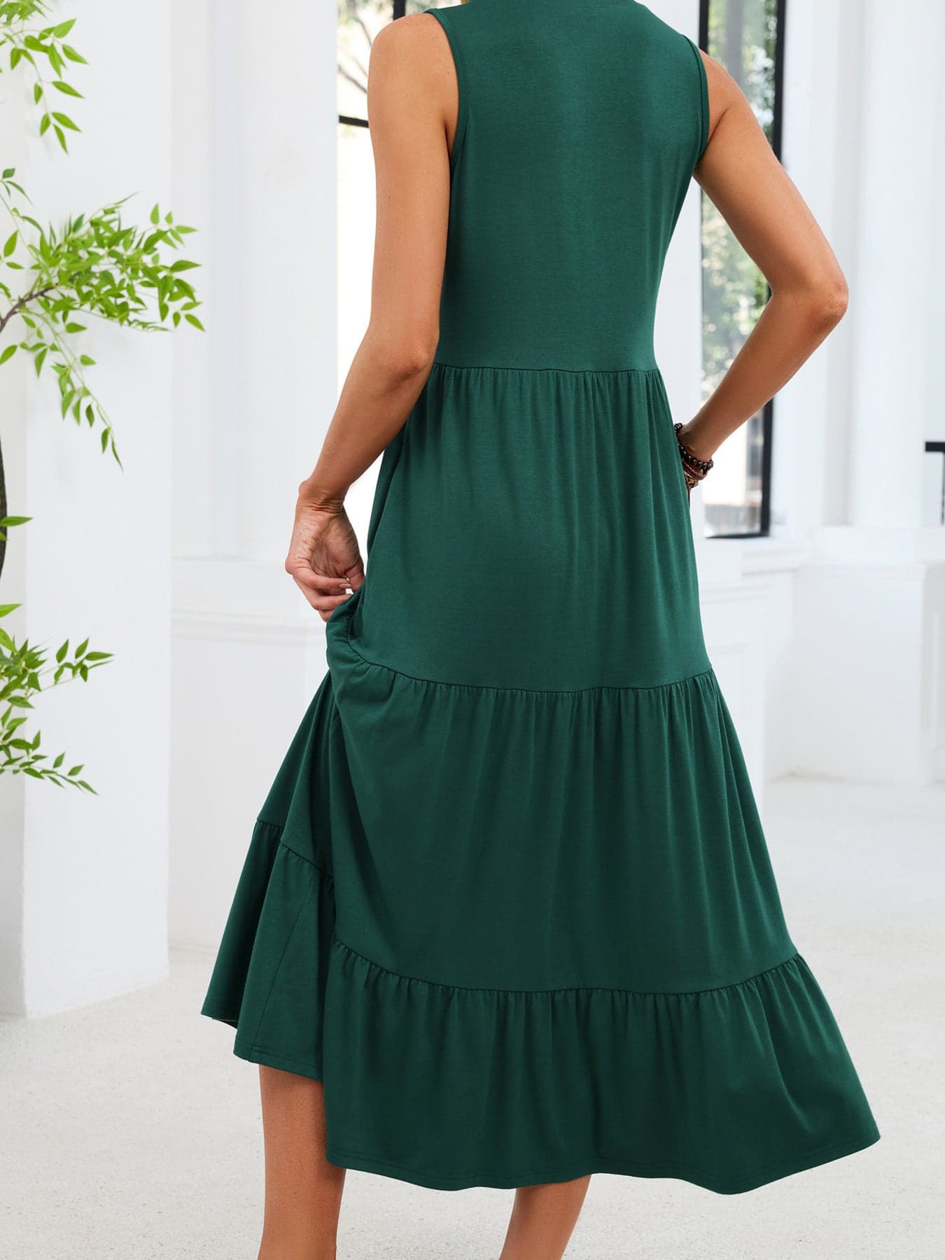 Sleeveless Notched Tiered Midi Dress Dresses The Nichole Collection