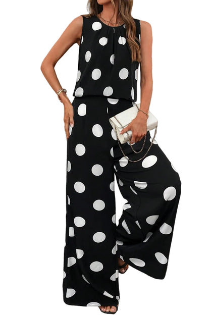 Sleeveless Polka Dot Top and Pants Set Black / S Women's Sets The Nichole Collection - Official Site