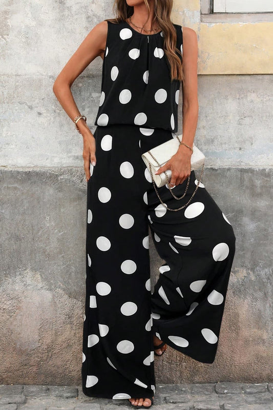 Sleeveless Polka Dot Top and Pants Set Black / S Women's Sets The Nichole Collection - Official Site