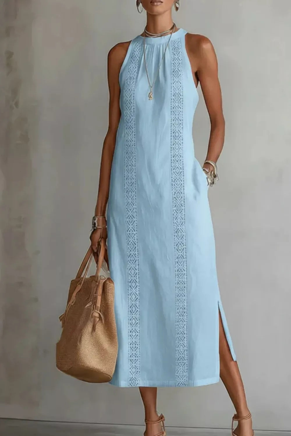 Sleeveless Side Slit Dress with Pockets Light Blue / S The Nichole Collection - Official Site