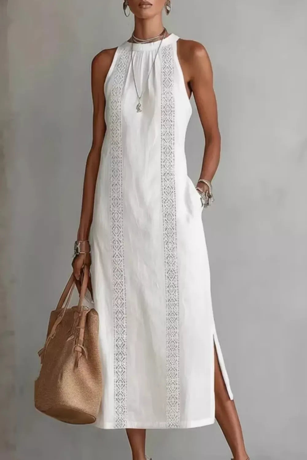 Sleeveless Side Slit Dress with Pockets White / S The Nichole Collection - Official Site