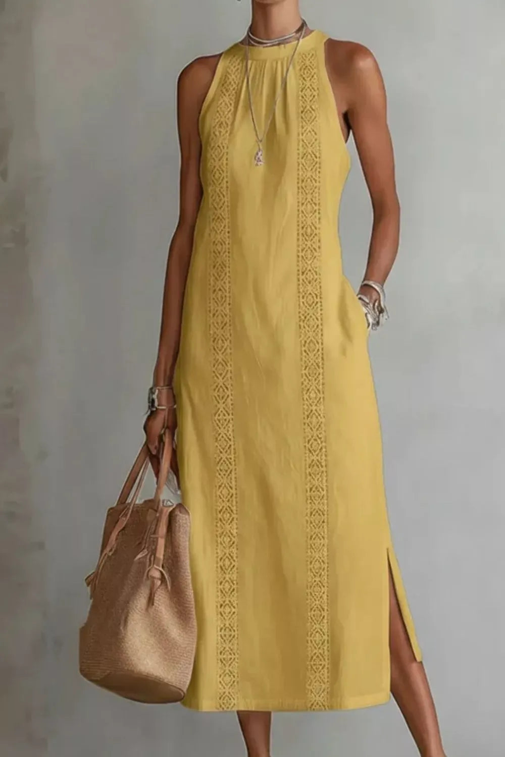 Sleeveless Side Slit Dress with Pockets Gold / S The Nichole Collection - Official Site