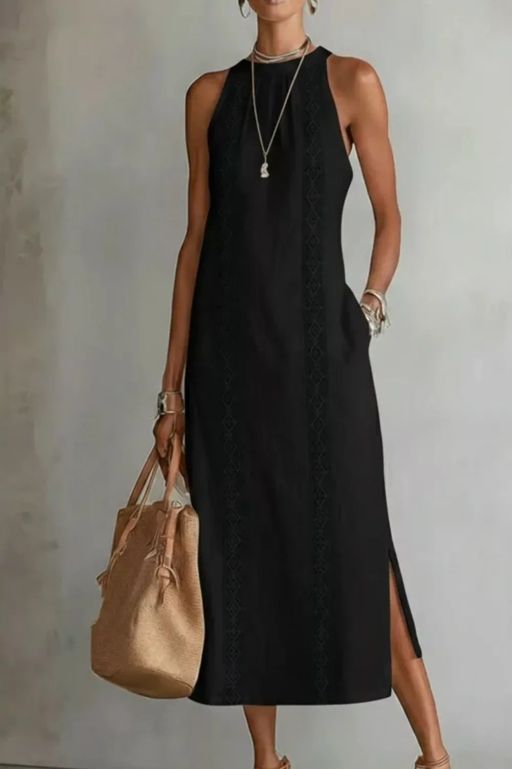 Sleeveless Side Slit Dress with Pockets Black / S The Nichole Collection - Official Site