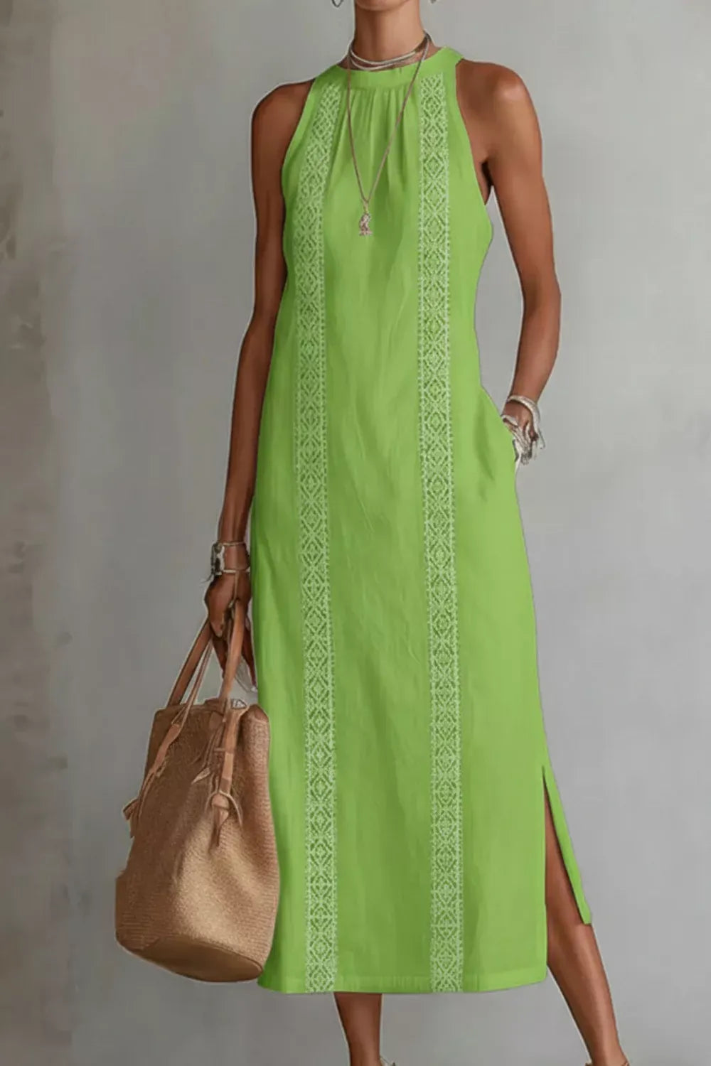 Sleeveless Side Slit Dress with Pockets Lime / S The Nichole Collection - Official Site