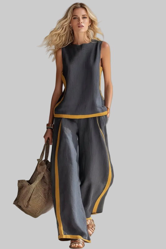 Sleeveless Tank Top & Wide-Leg Pants Set Dark Gray / S The Nichole Collection - Official Site