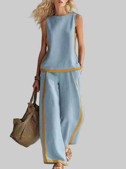 Sleeveless Tank Top & Wide-Leg Pants Set Light Blue / S The Nichole Collection - Official Site