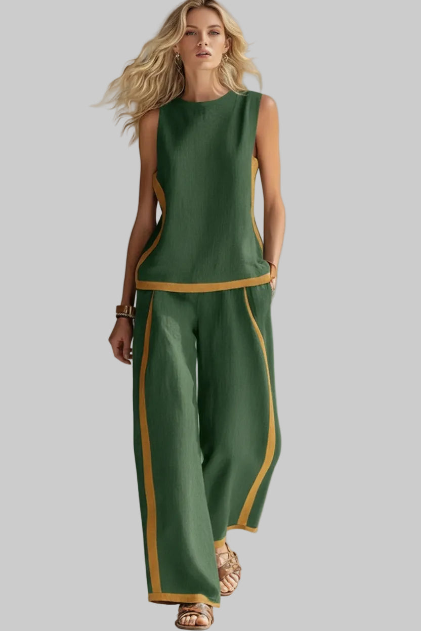Sleeveless Tank Top & Wide-Leg Pants Set Green / S The Nichole Collection - Official Site