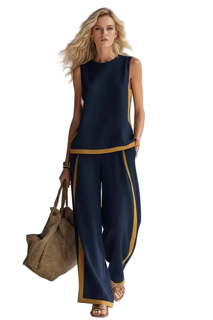 Sleeveless Tank Top & Wide-Leg Pants Set Navy Blue / S The Nichole Collection - Official Site