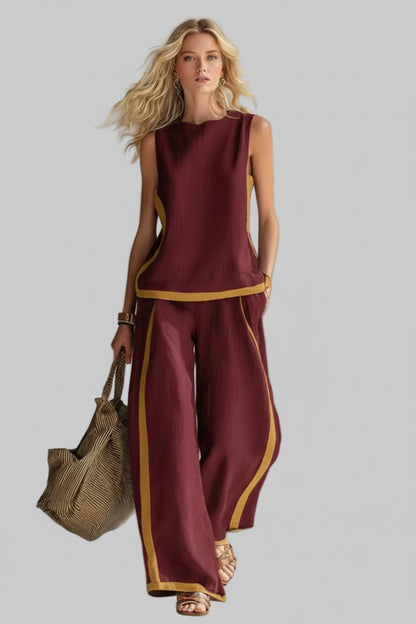 Sleeveless Tank Top & Wide-Leg Pants Set Wine Red / S The Nichole Collection - Official Site