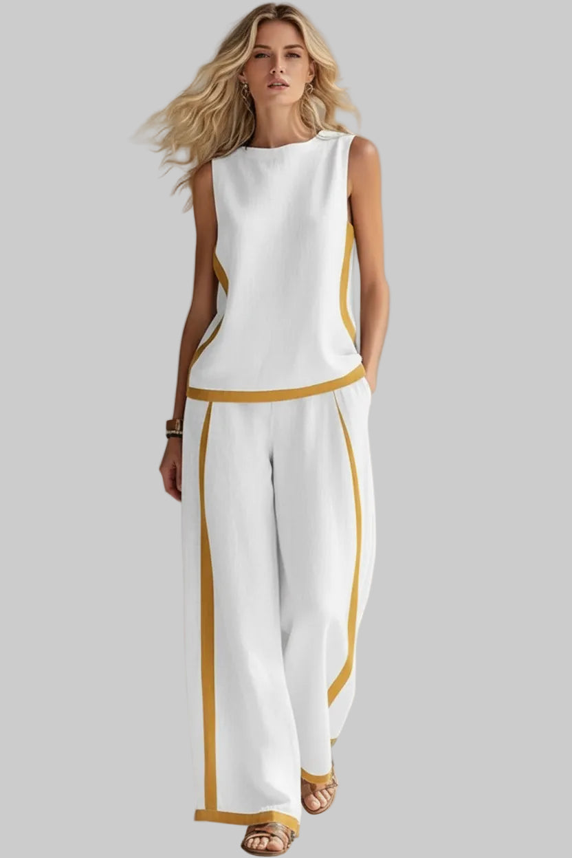 Sleeveless Tank Top & Wide-Leg Pants Set White / S The Nichole Collection - Official Site
