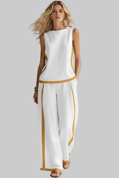 Sleeveless Tank Top & Wide-Leg Pants Set White / S The Nichole Collection - Official Site
