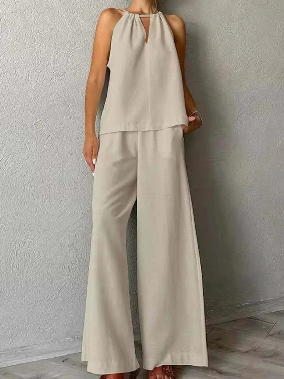 Sleeveless Top and High Rise Pants Set Dust Storm / S The Nichole Collection