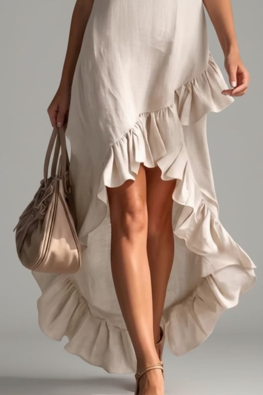 Sleeveless V-Neck Ruffle Hem High-Low Dress Dresses The Nichole Collection - Official Site