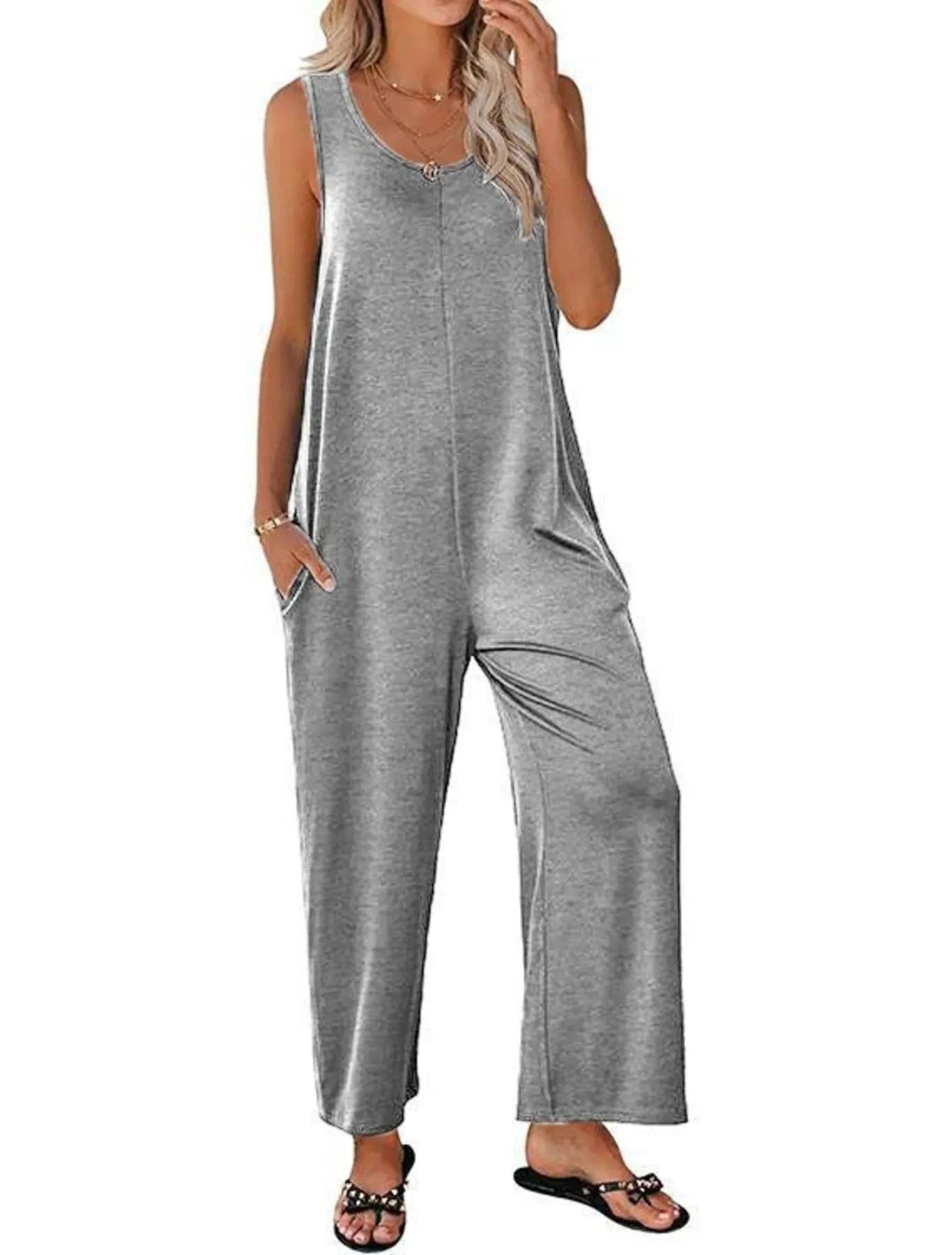 Sleeveless Wide Leg Casual Jumpsuit Grey / S The Nichole Collection